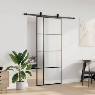 Sliding Door with Hardware Set Black - ESG Glass 90x205 cm