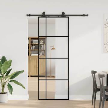 Black Sliding Door with Hardware Set - 76x205 cm ESG Glass