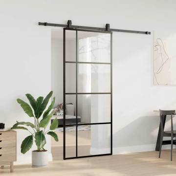 Sliding Door with Hardware Set Black 90x205 cm ESG Glass