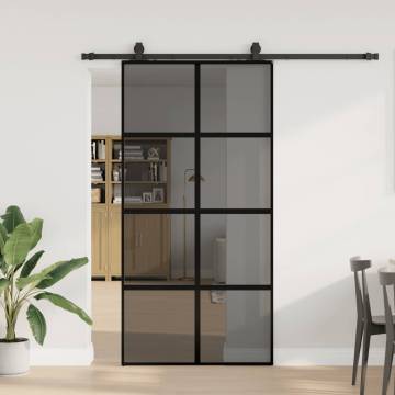 Sliding Door with Hardware Set - Black Tempered Glass 102.5x205cm