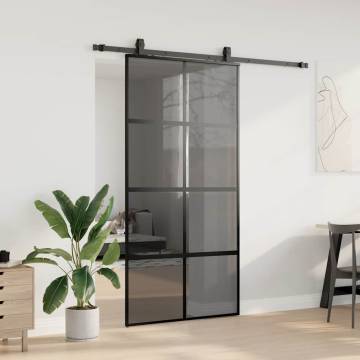 Sliding Door with Hardware Set - Black Tempered Glass 102.5x205cm