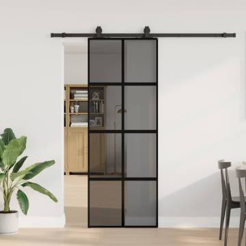 Black Sliding Door with Hardware Set - 76x205 cm Tempered Glass