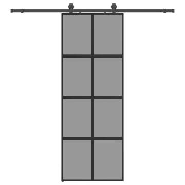 Black Sliding Door with Hardware Set - 76x205 cm Tempered Glass