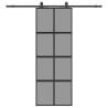 Black Sliding Door with Hardware Set - 76x205 cm Tempered Glass