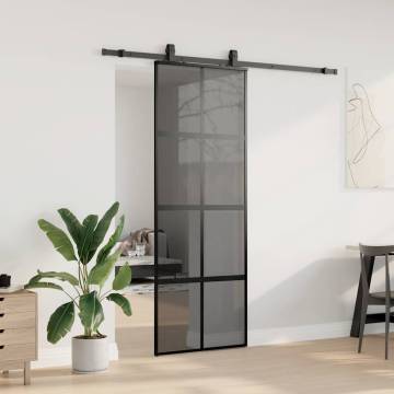 Black Sliding Door with Hardware Set - 76x205 cm Tempered Glass