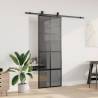 Black Sliding Door with Hardware Set - 76x205 cm Tempered Glass