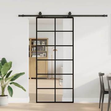 Sliding Door with Hardware Set Black 90x205 cm ESG Glass - HipoMarket