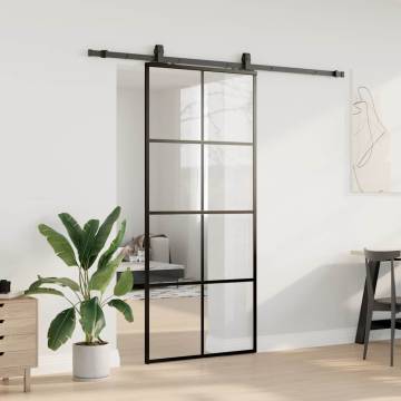 Sliding Door with Hardware Set - Black ESG Glass 90x205 cm