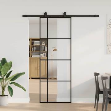 Stylish Sliding Door with Hardware Set - Black 76x205 cm ESG Glass