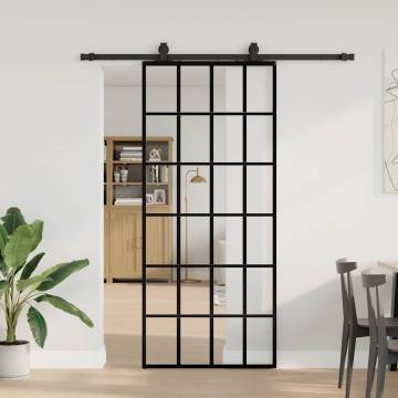 Sliding Door with Hardware Set - Black ESG Glass 90x205 cm