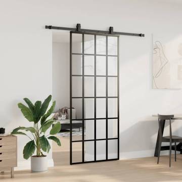 Sliding Door with Hardware Set - Black ESG Glass 90x205 cm