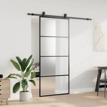 Black Sliding Door with Hardware Set - 90x205 cm ESG Glass