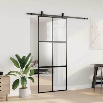 Stylish Black Sliding Door with Hardware Set - 90x205 cm