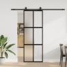  Sliding Door with Hardware Set Black 76x205 cm Tempered Glass Colour black and matt Size 76 x 205 cm (213 cm sliding rail) Quantity in Package 1 Model 4x2 grids 