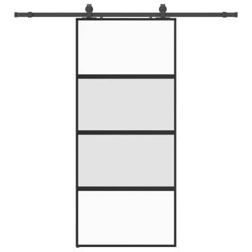 Sliding Door with Hardware Set - Black 90x205 cm Tempered Glass