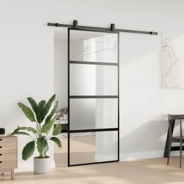 Sliding Door with Hardware Set - Black 90x205 cm Tempered Glass