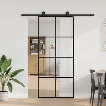 Stylish Sliding Door with Black Hardware | 90x205 cm ESG Glass