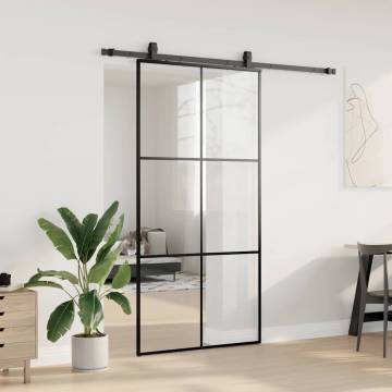 Stylish Black Sliding Door with Hardware Set - 102x205 cm