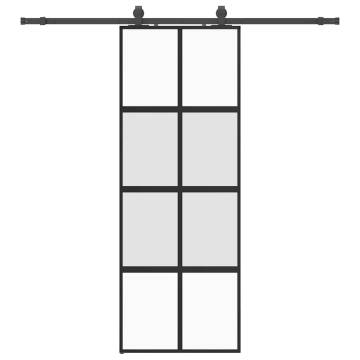 Black Sliding Door with Hardware Set - 76x205 cm Tempered Glass