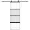 Black Sliding Door with Hardware Set - 76x205 cm Tempered Glass