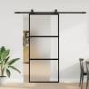  Sliding Door with Hardware Set Black 90x205 cm Tempered Glass Colour black and matt Size 90 x 205 cm (213 cm sliding rail) Quantity in Package 1 Model 3 horizontal bars 