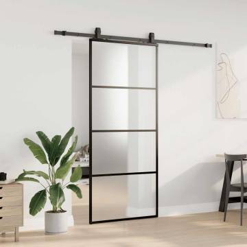 Sliding Door with Black Hardware Set - 90x205 cm ESG Glass