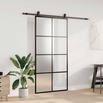 Stylish Sliding Door with Hardware Set - Black ESG Glass