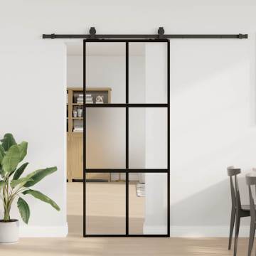 Stylish Black Sliding Door with Hardware Set - 90x205 cm