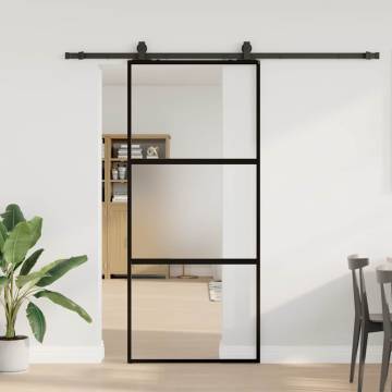 Sliding Door with Hardware Set - Black Tempered Glass 90x205 cm