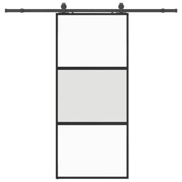 Sliding Door with Hardware Set - Black Tempered Glass 90x205 cm