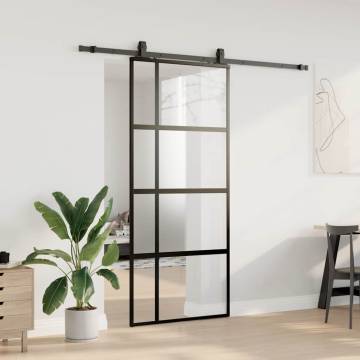 Stylish Black Sliding Door with Hardware Set - 90x205 cm