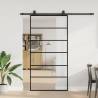  Sliding Door with Hardware Set Black 102x205 cm ESG Glass Pattern 5 horizontal bars Size 102 x 205 cm (200 cm sliding rail) Quantity in Package 1 