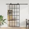  Sliding Door with Hardware Set Black 90x205 cm ESG Glass Pattern 6 x 4 grids Size 90 x 205 cm (200 cm sliding rail) Quantity in Package 1 