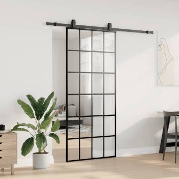 Sliding Door with Black Hardware Set - 90x205 cm ESG Glass