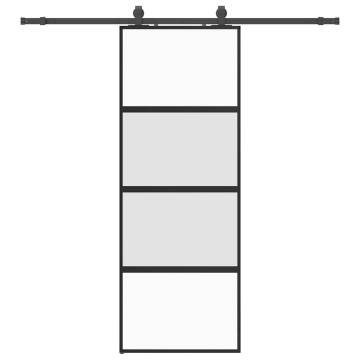 Sliding Door with Hardware Set Black - 76x205 cm Tempered Glass