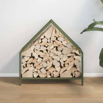 Olive Green Firewood Rack - Durable Cold-Rolled Steel 60x25x60cm