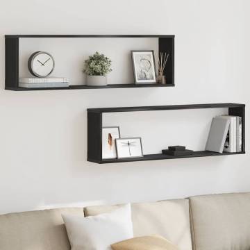 Wall Cube Shelves - Black Oak - 2 pcs - 100x15x30 cm