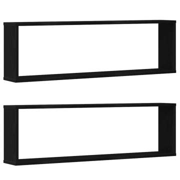 Wall Cube Shelves - Black Oak - 2 pcs - 100x15x30 cm