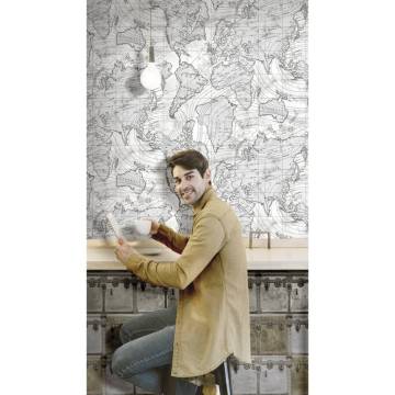 Noordwand Metallic Wallpaper - Friends & Coffee Boxes in Grey