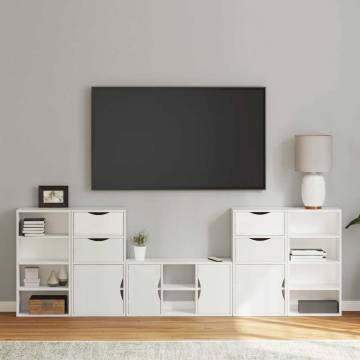 5 Piece ODDA White Solid Wood Pine TV Units with Storage