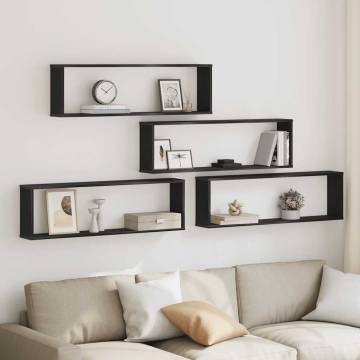 Wall Cube Shelves - Set of 4 Black Oak (100x15x30 cm)