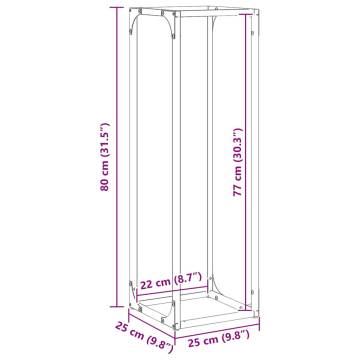 Firewood Rack Black 25x25x80 cm - Durable Cold-Rolled Steel