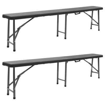 Folding Garden Benches 2 pcs 180 cm Black - Stylish & Durable