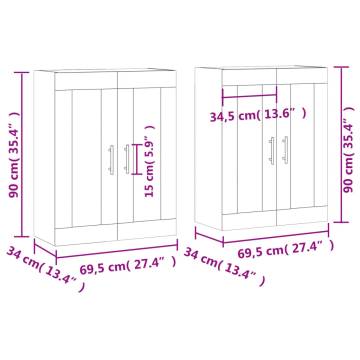 Elegant Wall Mounted Cabinets - Sonoma Oak, 2 Pcs Set