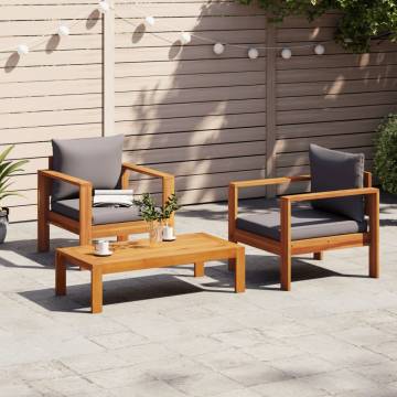 3 Piece Garden Sofa Set with Cushions - Solid Acacia Wood