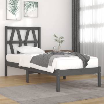 Grey Solid Wood Single Bed Frame - No Mattress Included