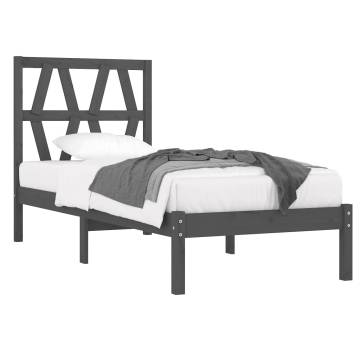 Grey Solid Wood Single Bed Frame - No Mattress Included