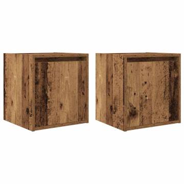 Wall-Mounted Bedside Cabinets - Old Wood Set of 2