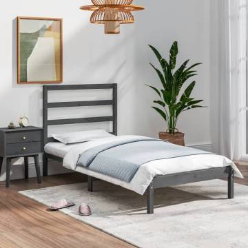 Modern Grey Bed Frame 90x190cm Single - Solid Wood Design