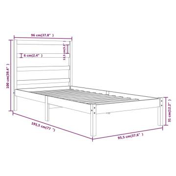 Modern Grey Bed Frame 90x190cm Single - Solid Wood Design